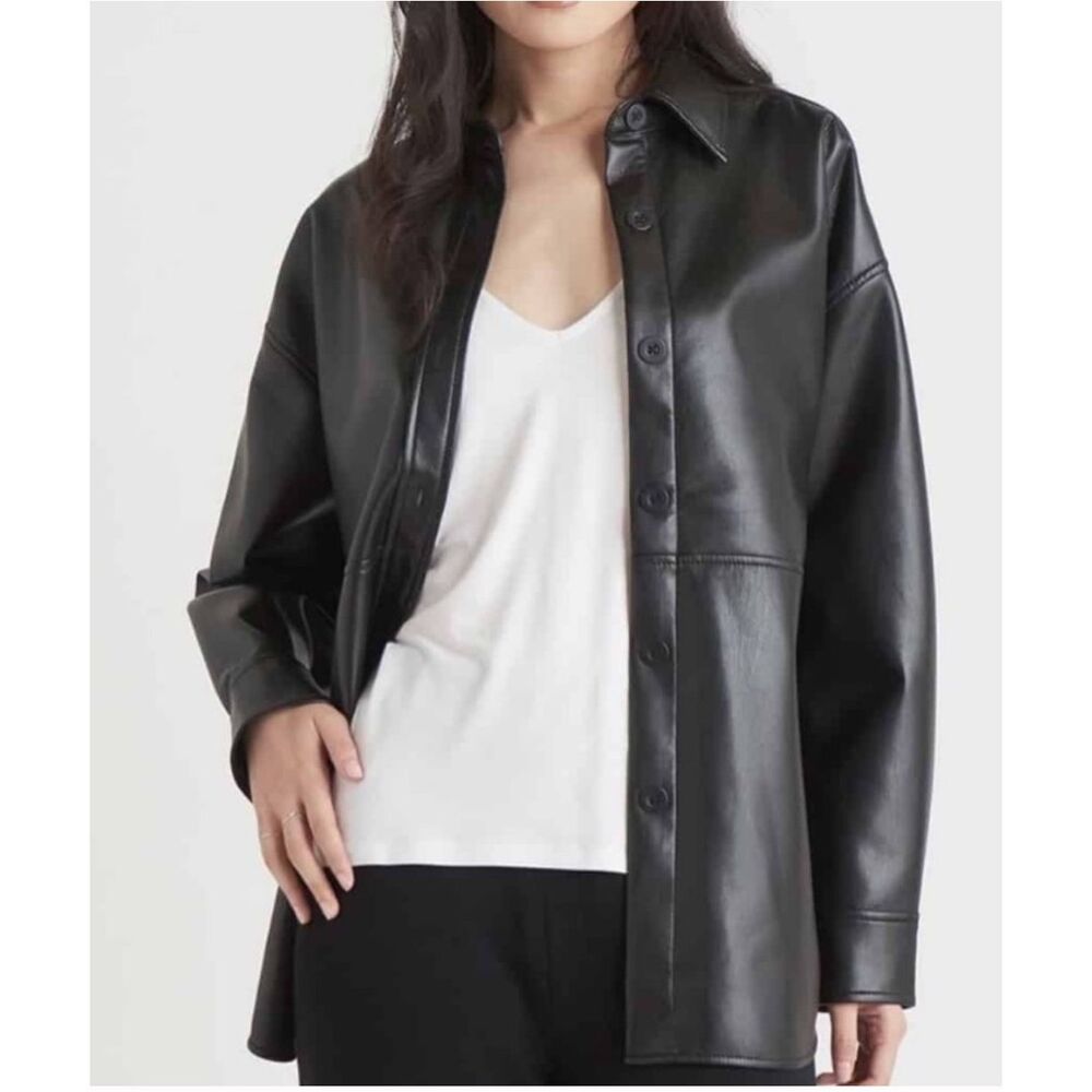Black Tape $110 Faux Leather Shacket Black button front  Womens XL NEW
